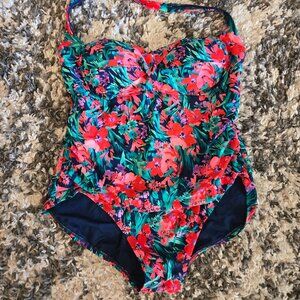 Catalina Floral Halter One-Piece Swimsuit | Size 2X | Tummy Control
